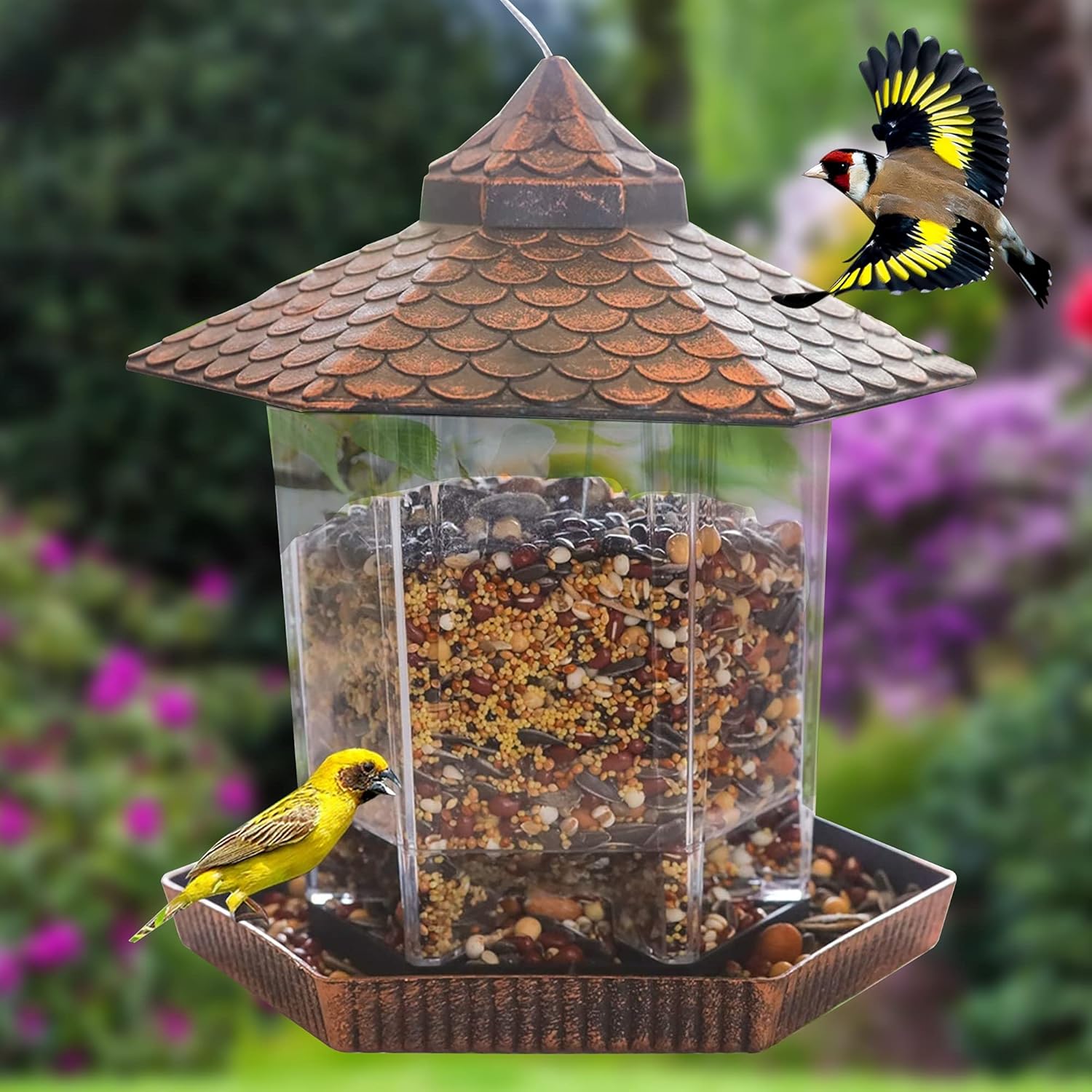 Copper Bird Feeder | Weatherproof Hanging Design with Clear Seed Container