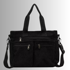 Black Corduroy Tote Bag | Multi-Pocket Crossbody Design