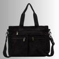 Corduroy Tote Bag | Multi-Pocket Black Shoulder Bag