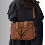 Black Corduroy Tote Bag | Multi-Pocket Crossbody Design