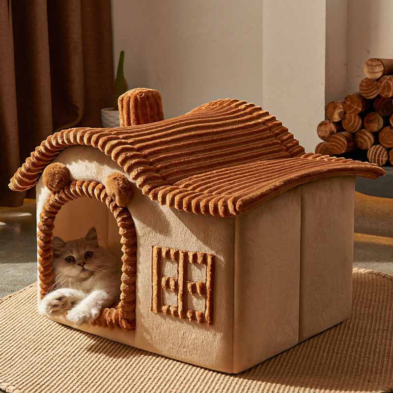 Indoor Cat Bed House | Plush Cave Design with Foam Padding