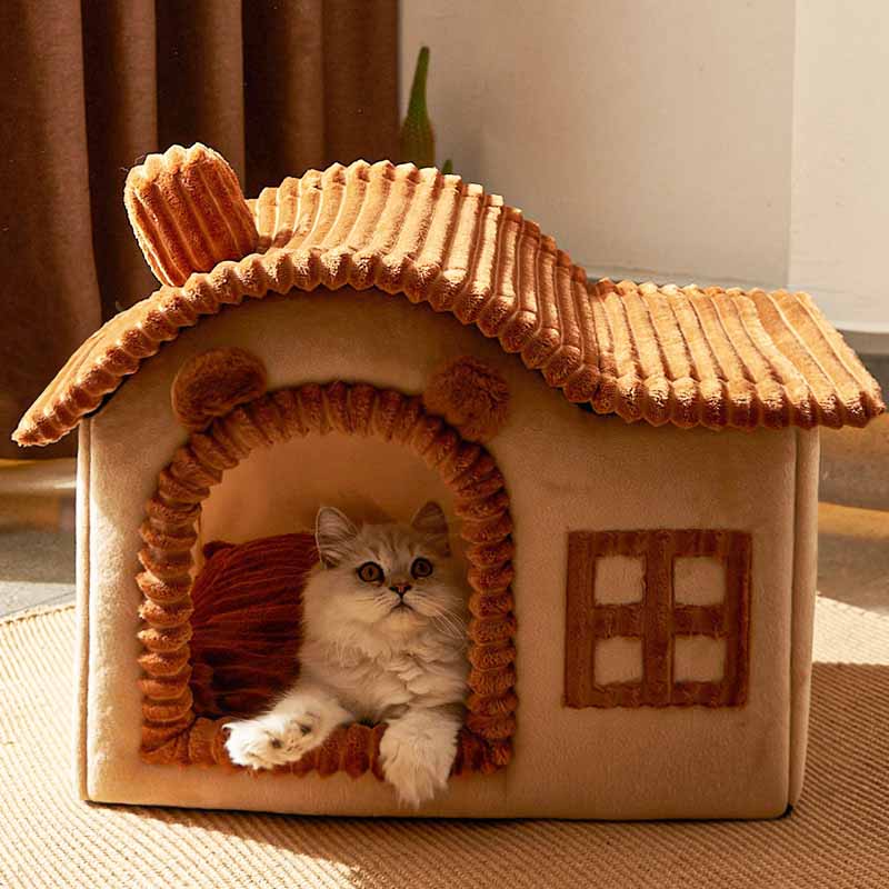 Indoor Cat Bed House | Plush Cave Design with Foam Padding