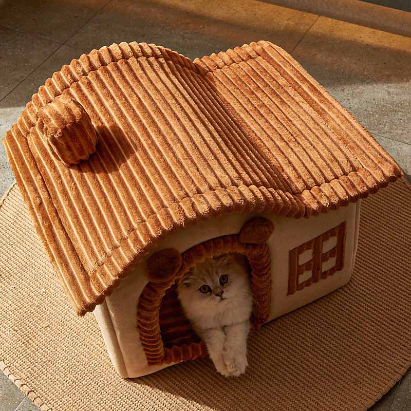 Indoor Cat Bed House | Plush Cave Design with Foam Padding