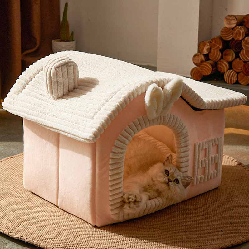 Indoor Cat Bed House | Plush Cave Design with Foam Padding