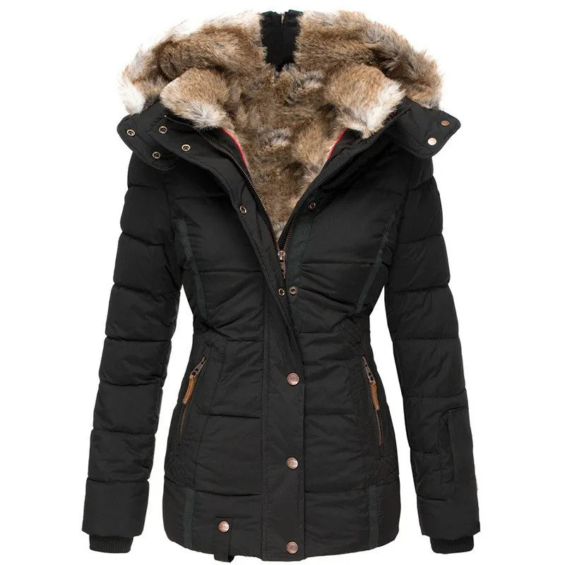 Winter Puffer Coat | Faux Fur Hood Quilted Design