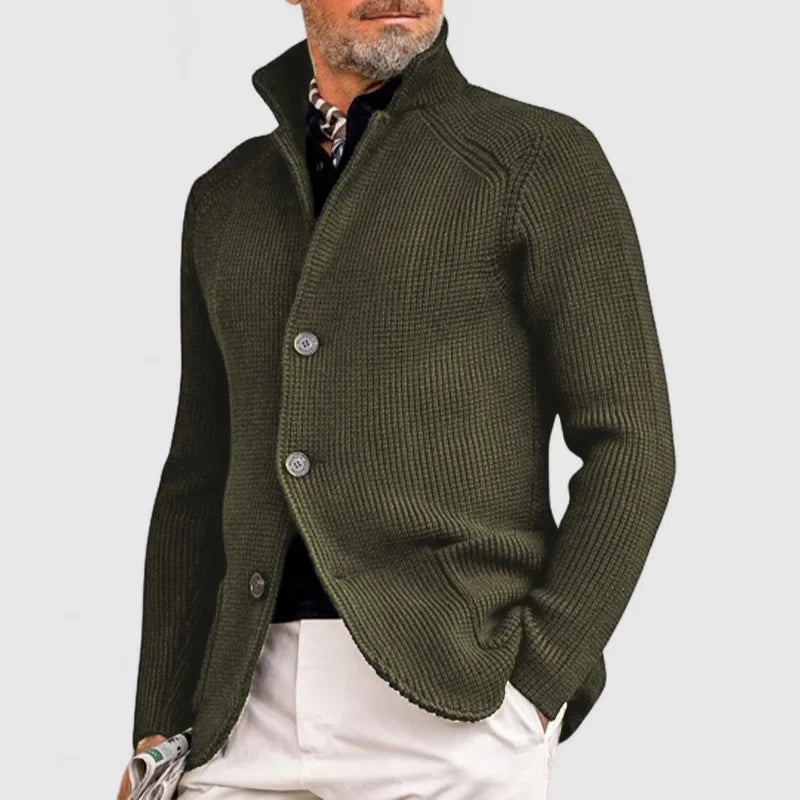 Ribbed Knit Cardigan | Olive Green Military Style