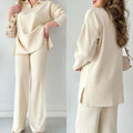 Ribbed Loungewear Set | Wide Leg V-Neck Two-Piece