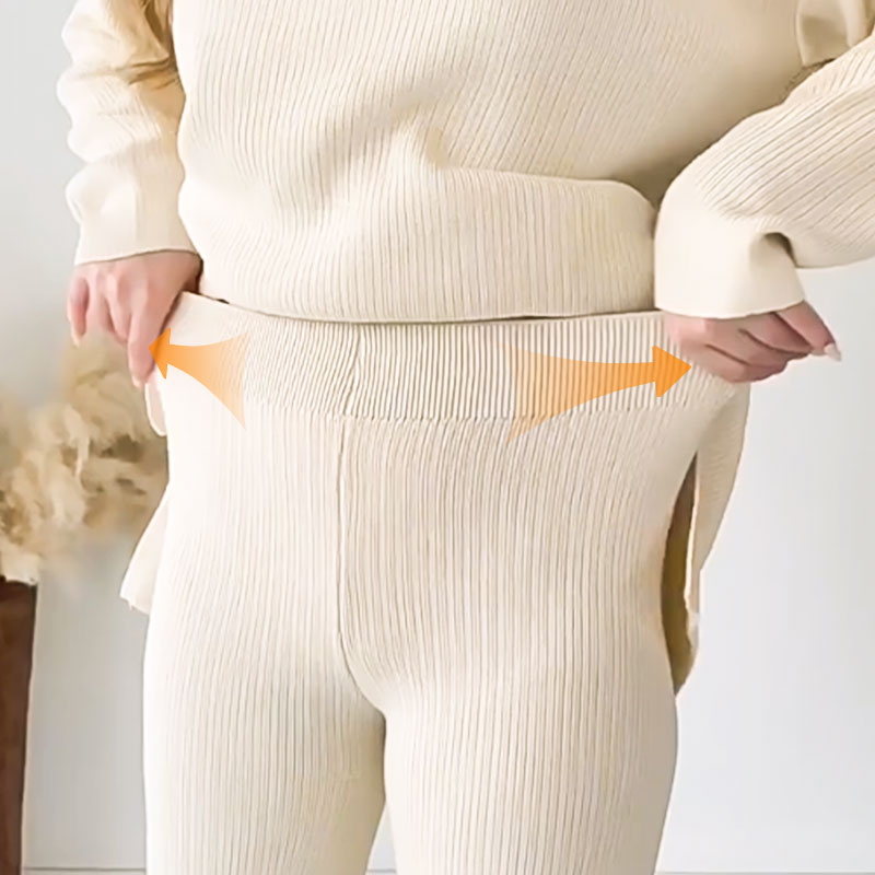 Ribbed Loungewear Set | Wide Leg V-Neck Two-Piece
