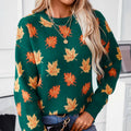 Autumn Knit Sweater | Maple Leaf Pattern In Forest Green