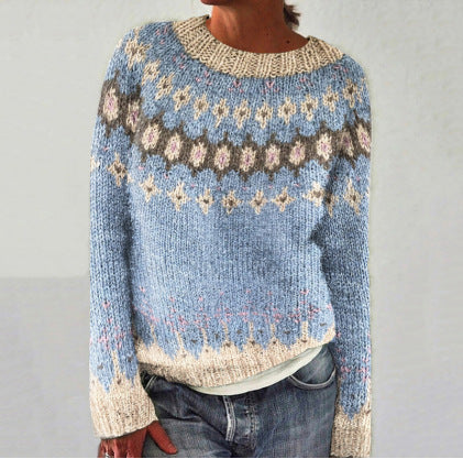 Nordic Wool Sweater | Fair Isle Pattern In Sky Blue