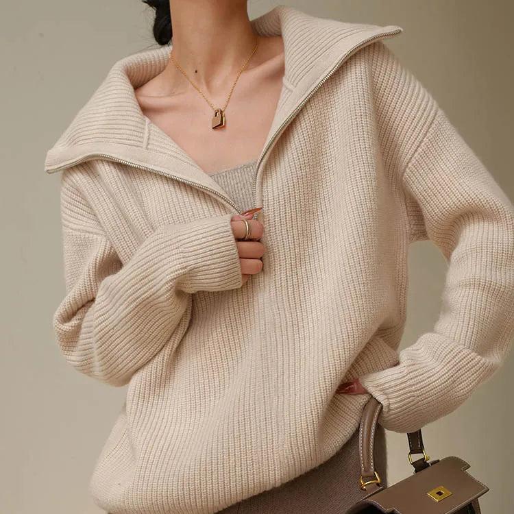 Half Zip Knit Sweater | Ribbed Cashmere Blend Pullover