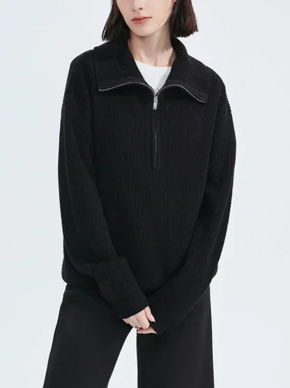 Half Zip Knit Sweater | Ribbed Cashmere Blend Pullover