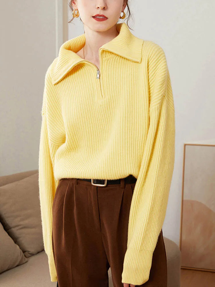 Half Zip Knit Sweater | Ribbed Cashmere Blend Pullover