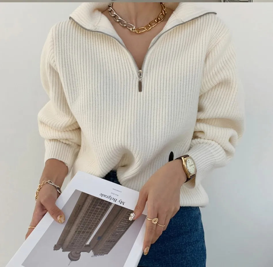 Half Zip Knit Sweater | Ribbed Cashmere Blend Pullover