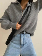 Half Zip Knit Sweater | Ribbed Cashmere Blend Pullover