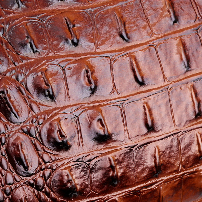 Crocodile Pattern Handbag | Brown PU Leather with Gold Hardware
