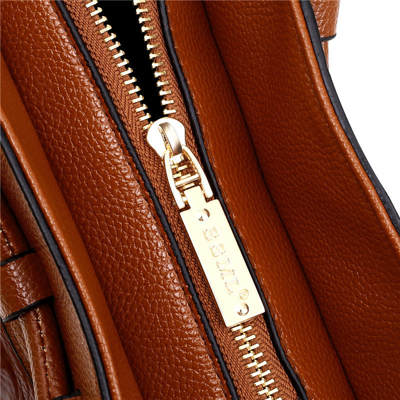 Crocodile Pattern Handbag | Brown PU Leather with Gold Hardware