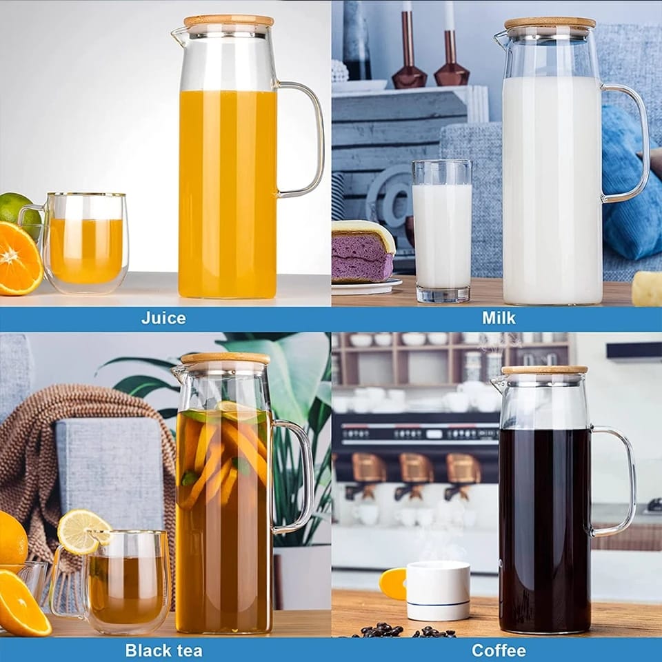 Glass Water Pitcher | Bamboo Lid Heat Resistant Jug