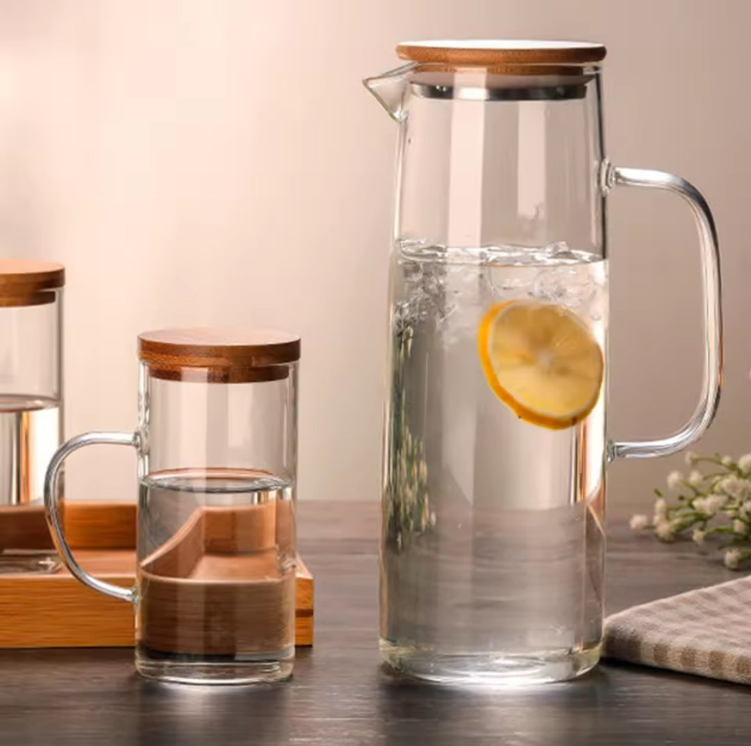 Glass Water Pitcher | Bamboo Lid Heat Resistant Jug