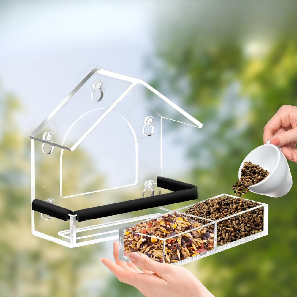 Acrylic Window Bird Feeder | Transparent House Design with Suction Cups