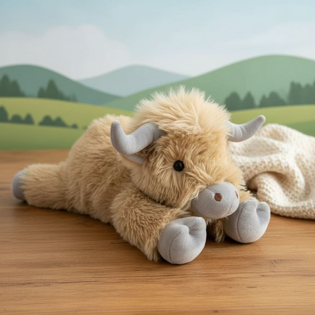 Highland Cow Plush Toy | Soft Brown Fluffy Farm Animal