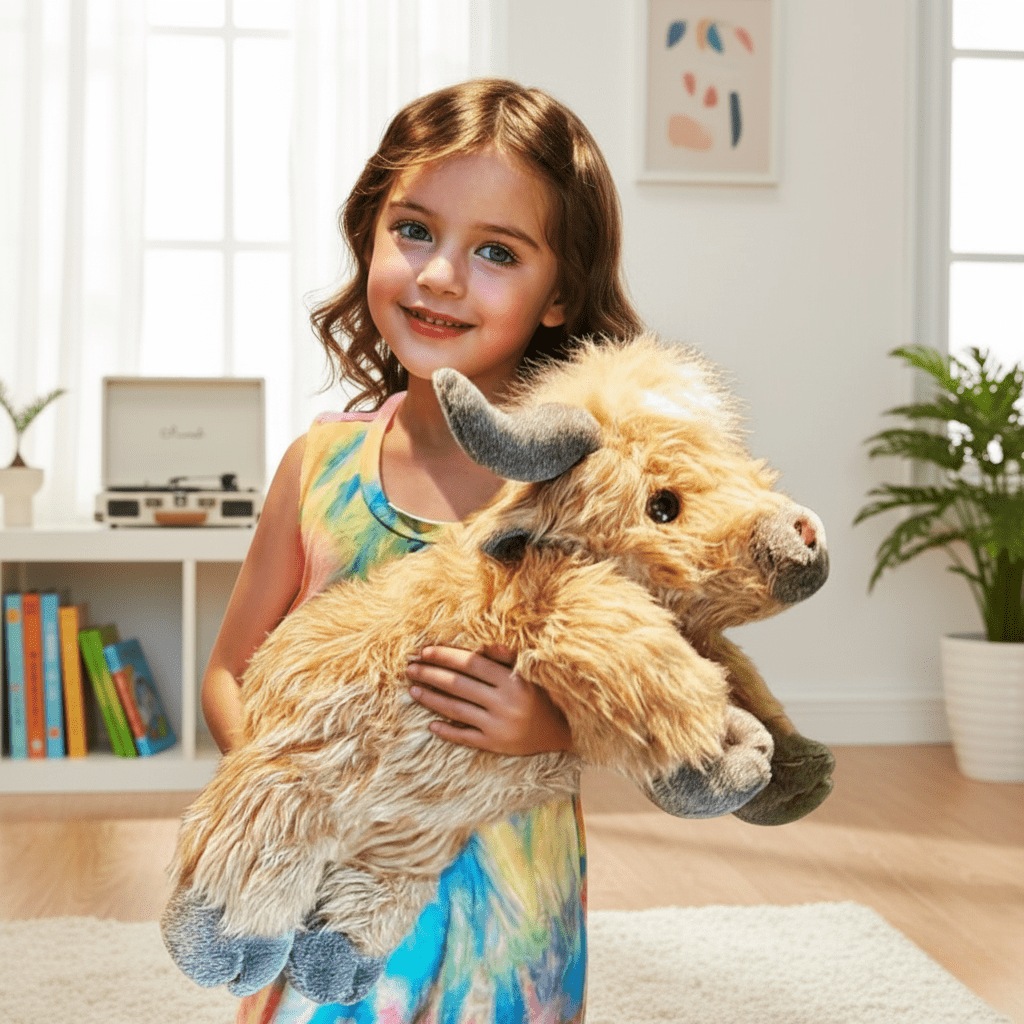 Highland Cow Plush Toy | Soft Brown Fluffy Farm Animal