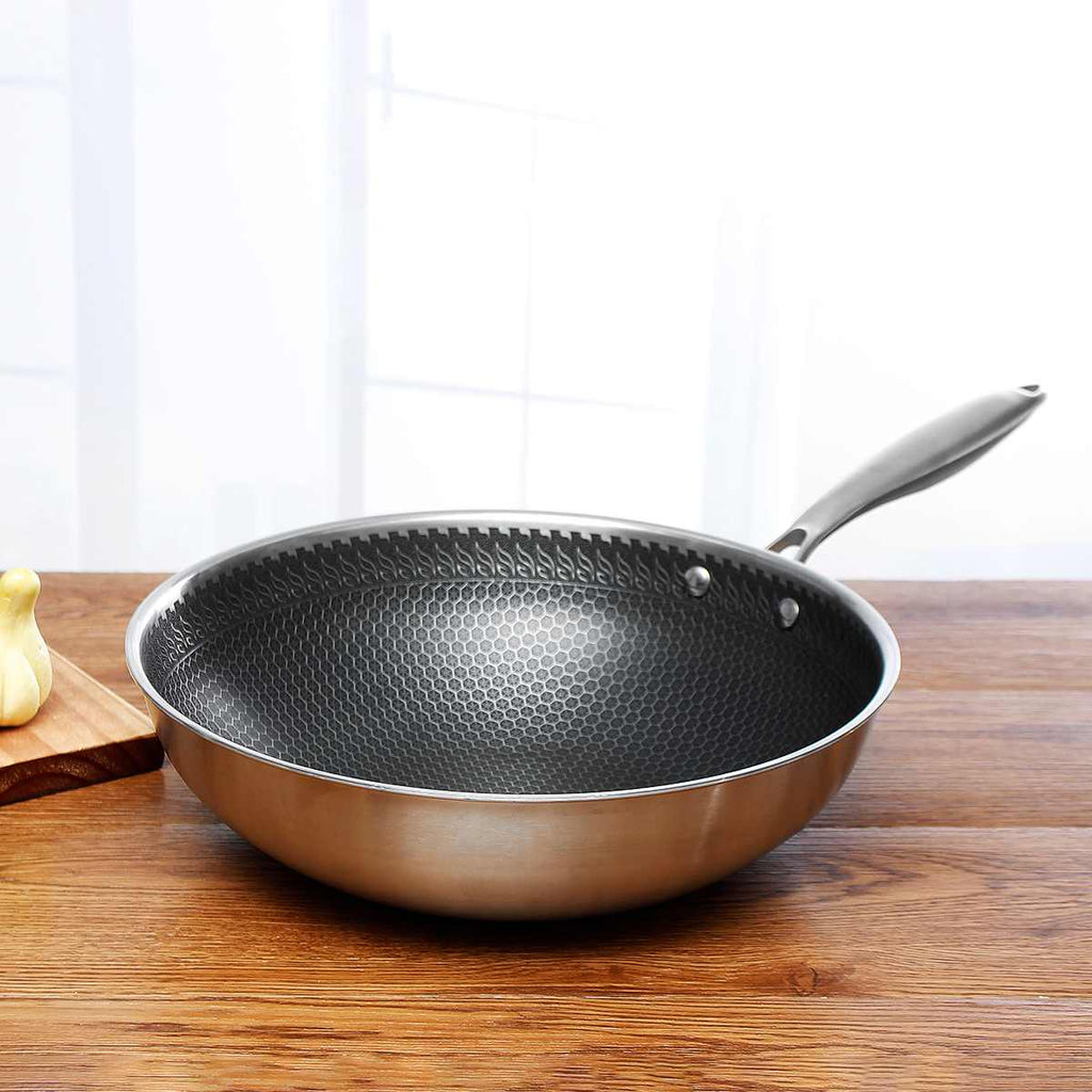 Stainless Steel Frying Pan | Non-Stick Coating with Honeycomb Texture
