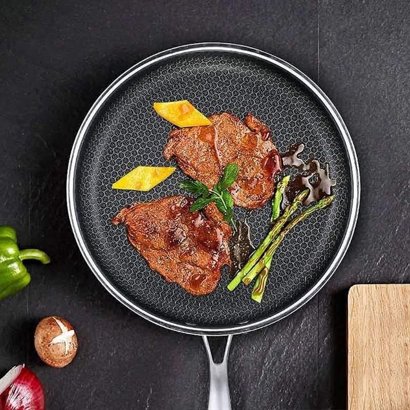 Stainless Steel Frying Pan | Non-Stick Coating with Honeycomb Texture