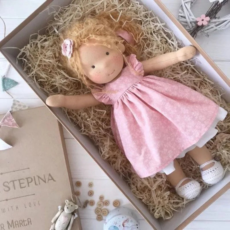 Waldorf Cotton Doll | Autumn Floral Dress With Knit Cardigan