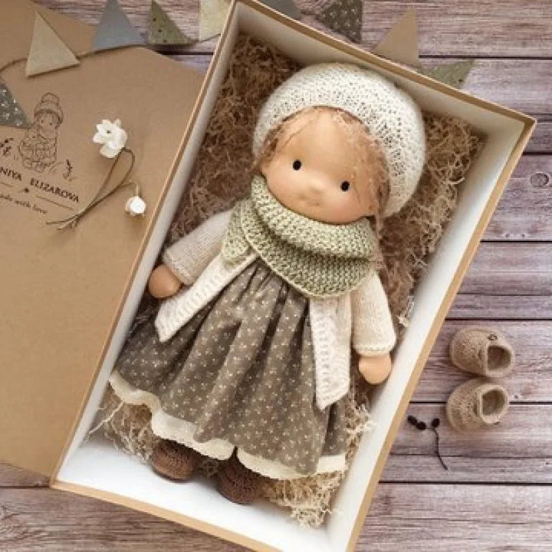 Waldorf Cotton Doll | Autumn Floral Dress With Knit Cardigan