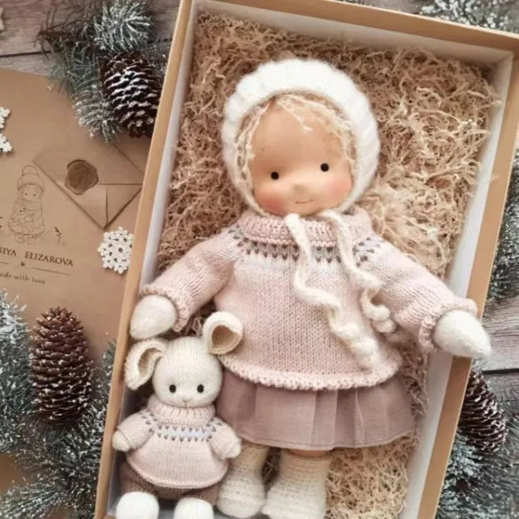 Waldorf Cotton Doll | Autumn Floral Dress With Knit Cardigan