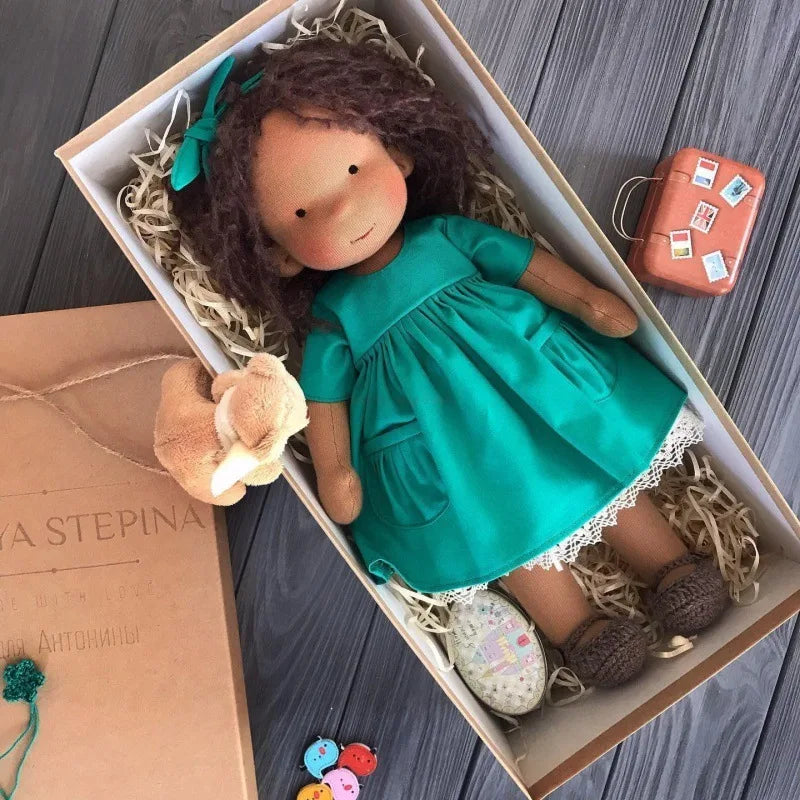 Waldorf Cotton Doll | Autumn Floral Dress With Knit Cardigan