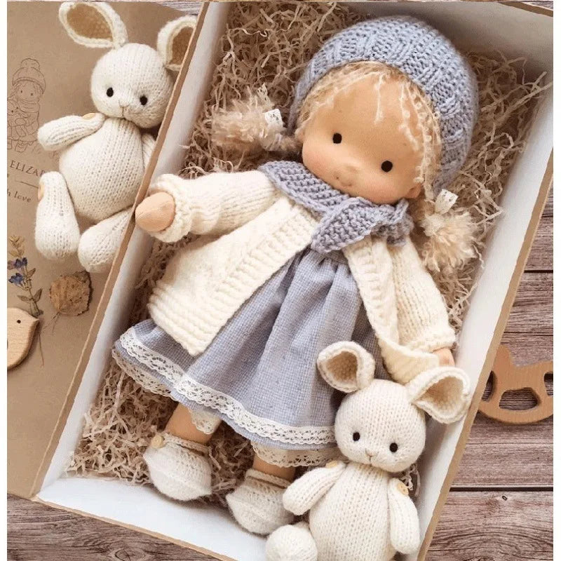 Waldorf Cotton Doll | Autumn Floral Dress With Knit Cardigan