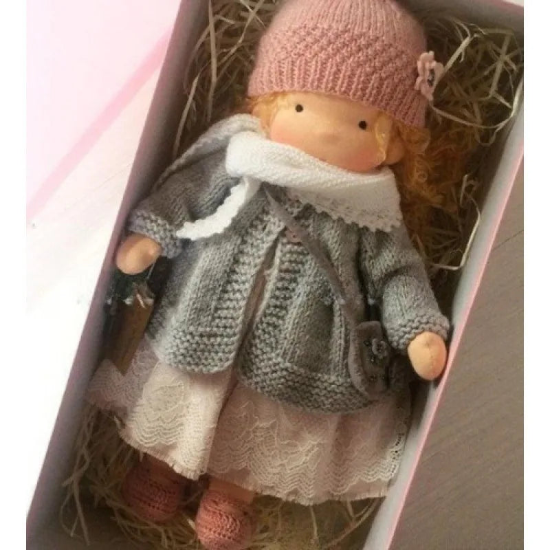 Waldorf Cotton Doll | Autumn Floral Dress With Knit Cardigan