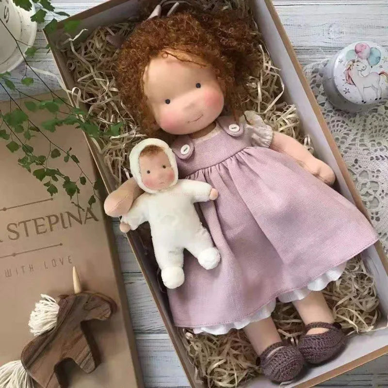Waldorf Cotton Doll | Autumn Floral Dress With Knit Cardigan