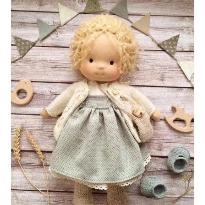 Waldorf Cotton Doll | Autumn Floral Dress With Knit Cardigan