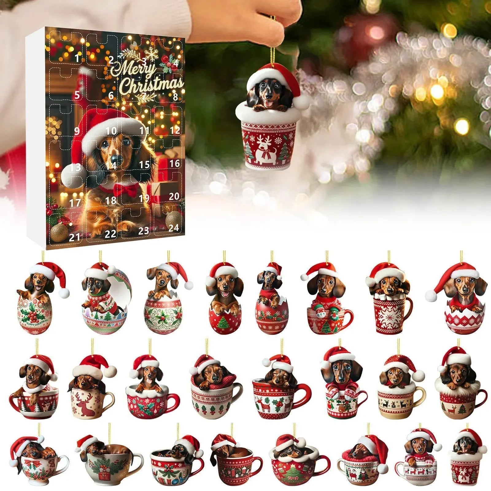 Dachshund Christmas Advent Calendar | 24-Day Holiday Countdown with Ornament Display