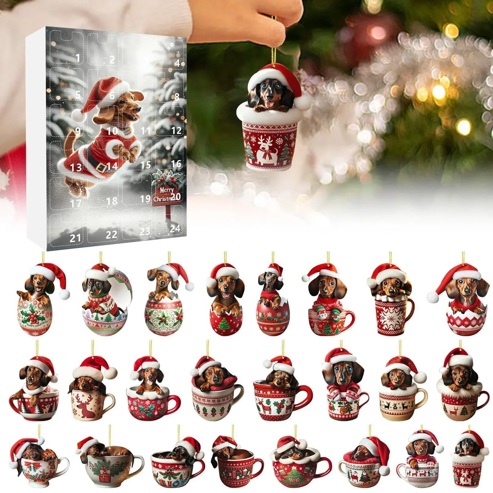 Dachshund Christmas Advent Calendar | 24-Day Holiday Countdown with Ornament Display