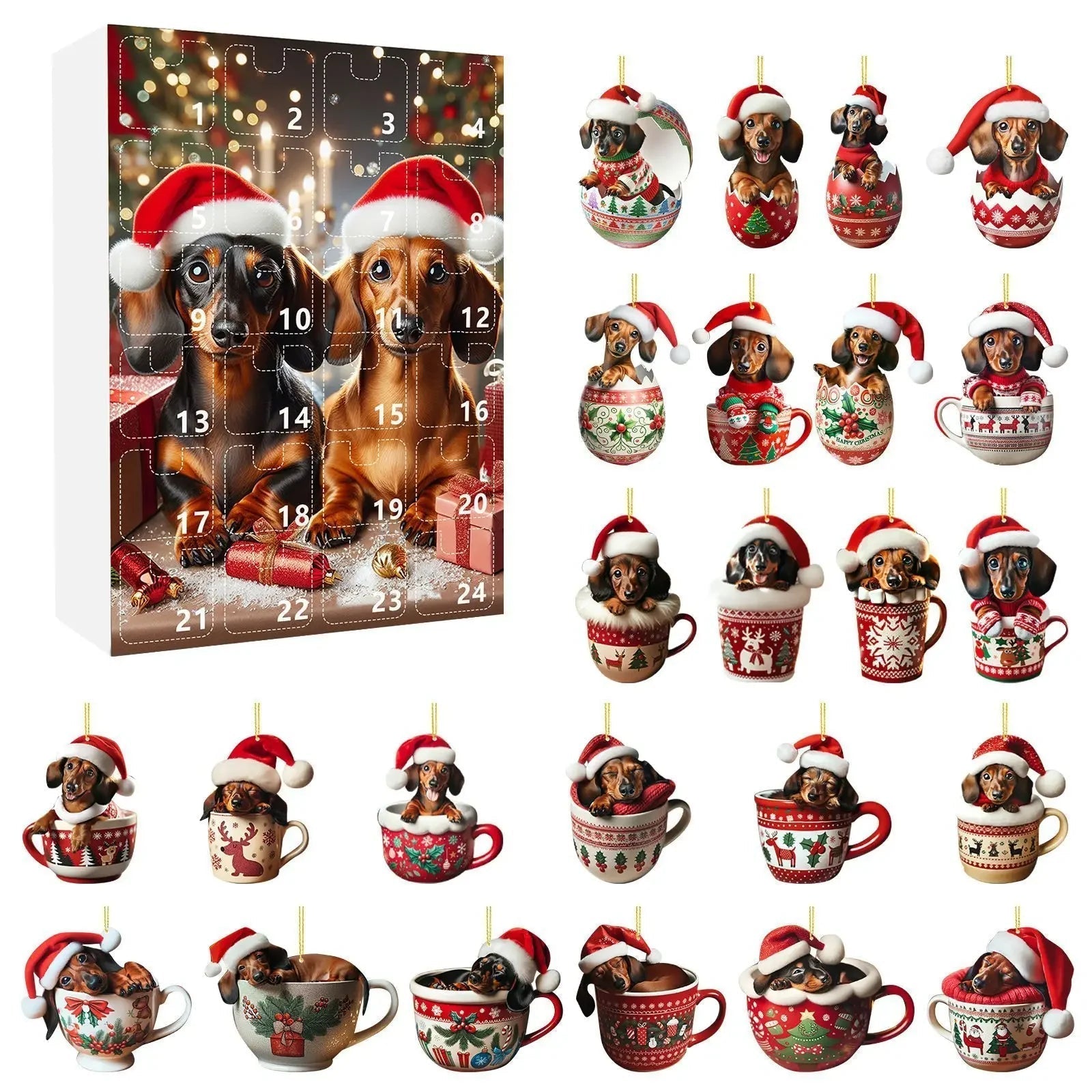 Dachshund Christmas Advent Calendar | 24-Day Holiday Countdown with Ornament Display