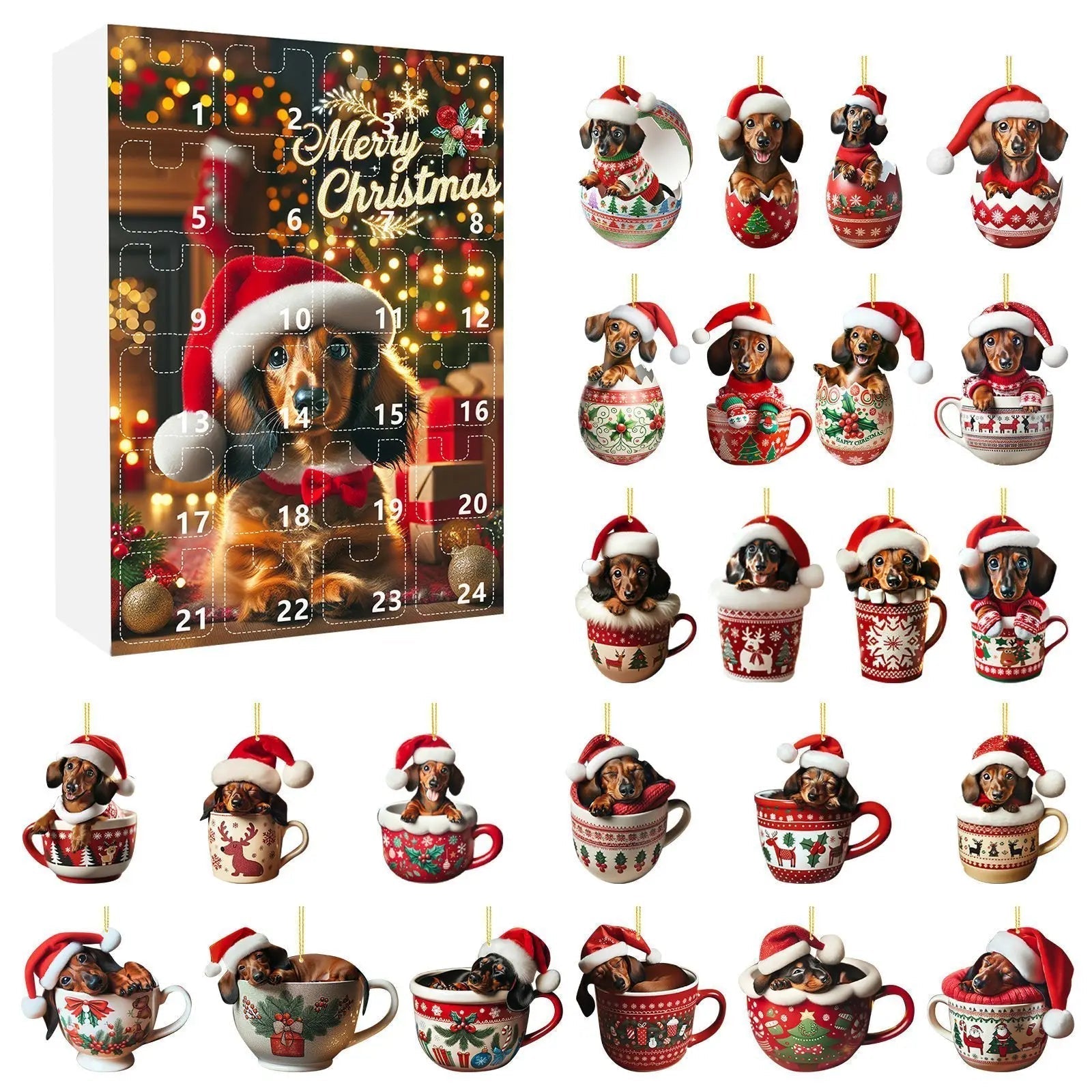 Dachshund Christmas Advent Calendar | 24-Day Holiday Countdown with Ornament Display
