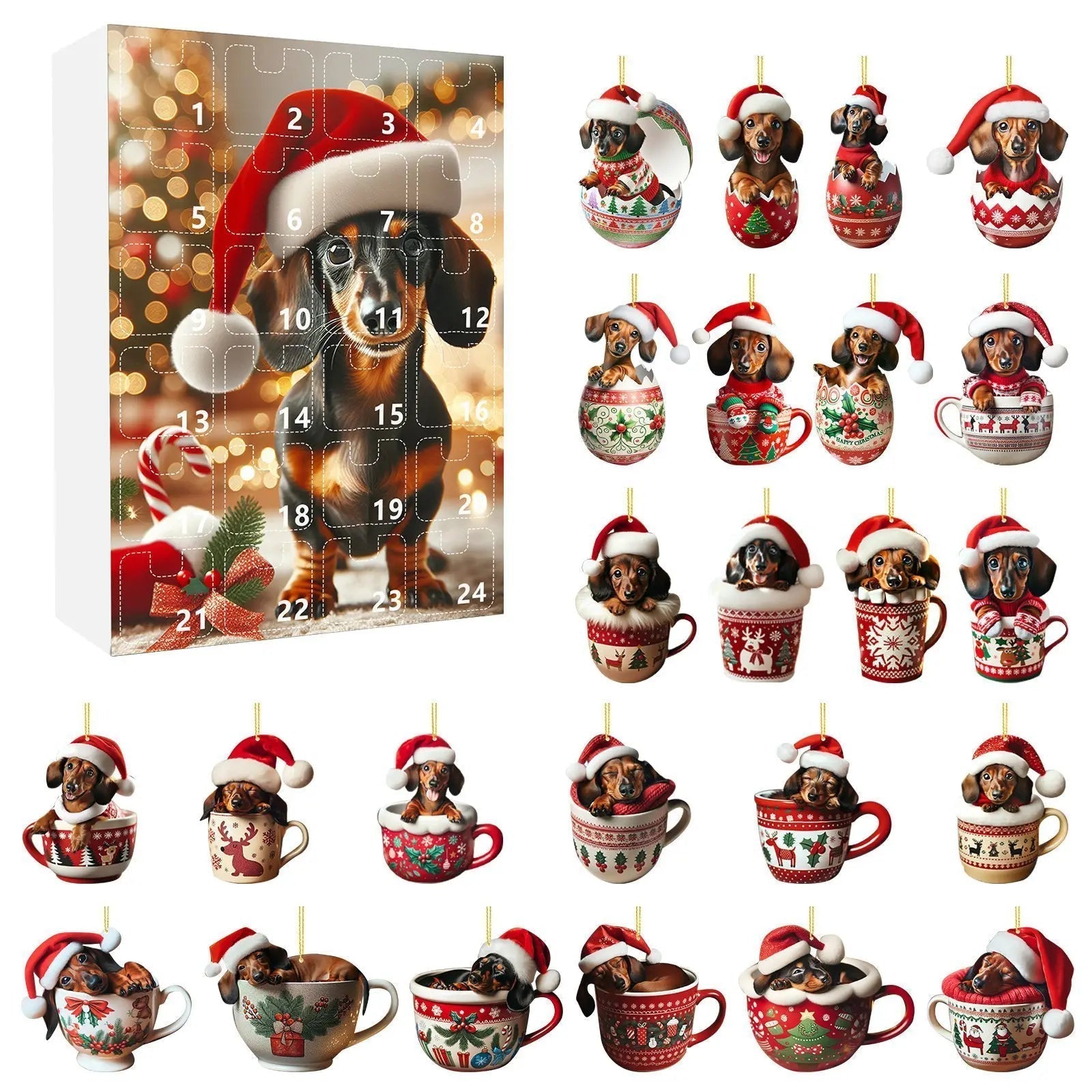 Dachshund Christmas Advent Calendar | 24-Day Holiday Countdown with Ornament Display