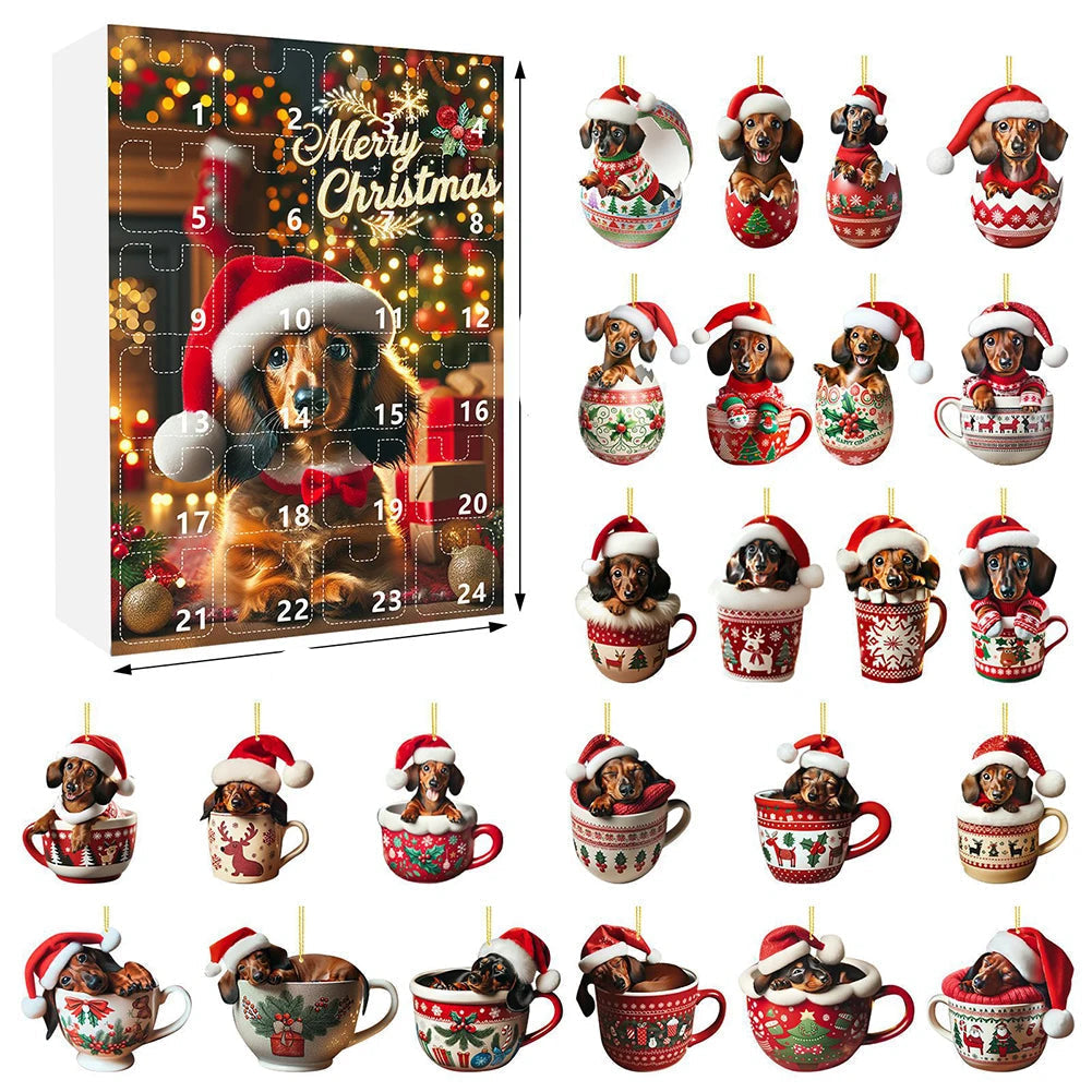 Dachshund Advent Calendar | 24-Day Christmas Countdown with Dog Ornaments