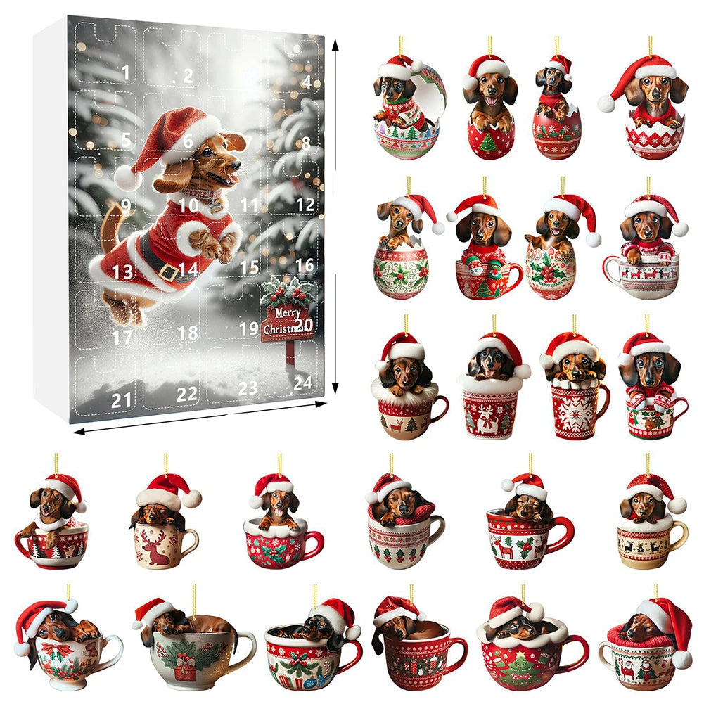 Dachshund Advent Calendar | 24-Day Christmas Countdown with Dog Ornaments