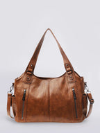 Vintage Leather Shoulder Bag | Dual Zipper Tote Design