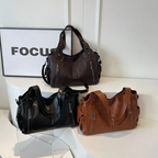 Vintage Leather Shoulder Bag | Dual Zipper Tote Design