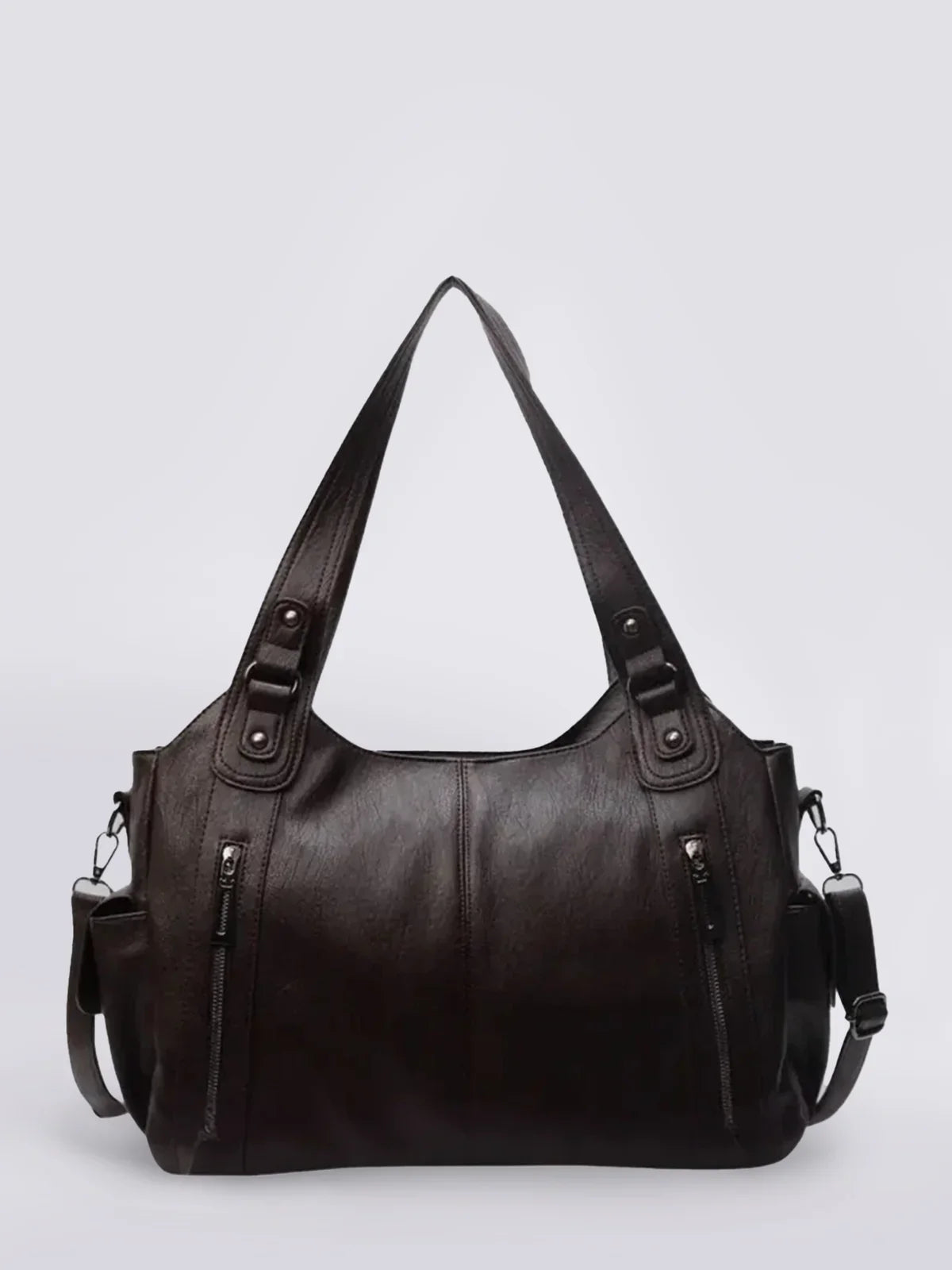 Vintage Leather Shoulder Bag | Dual Zipper Tote Design