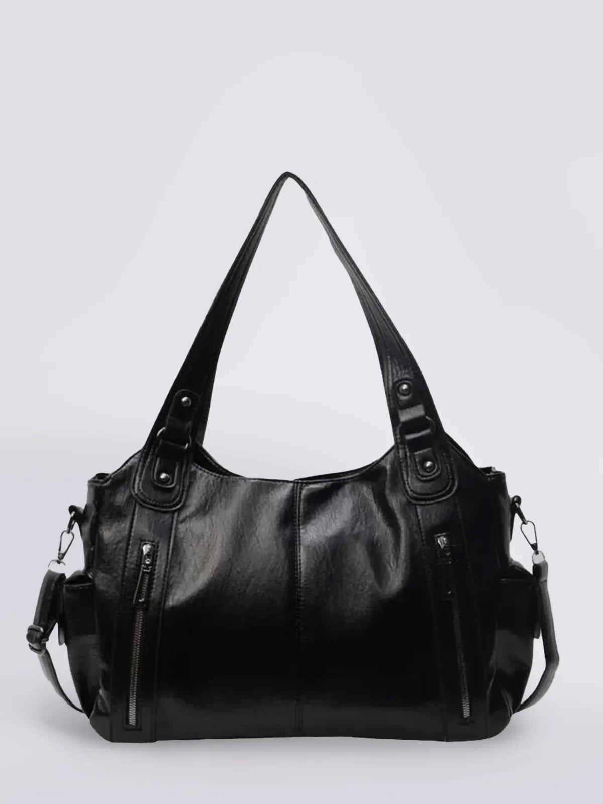 Vintage Leather Shoulder Bag | Cognac Brown with Zipper Details