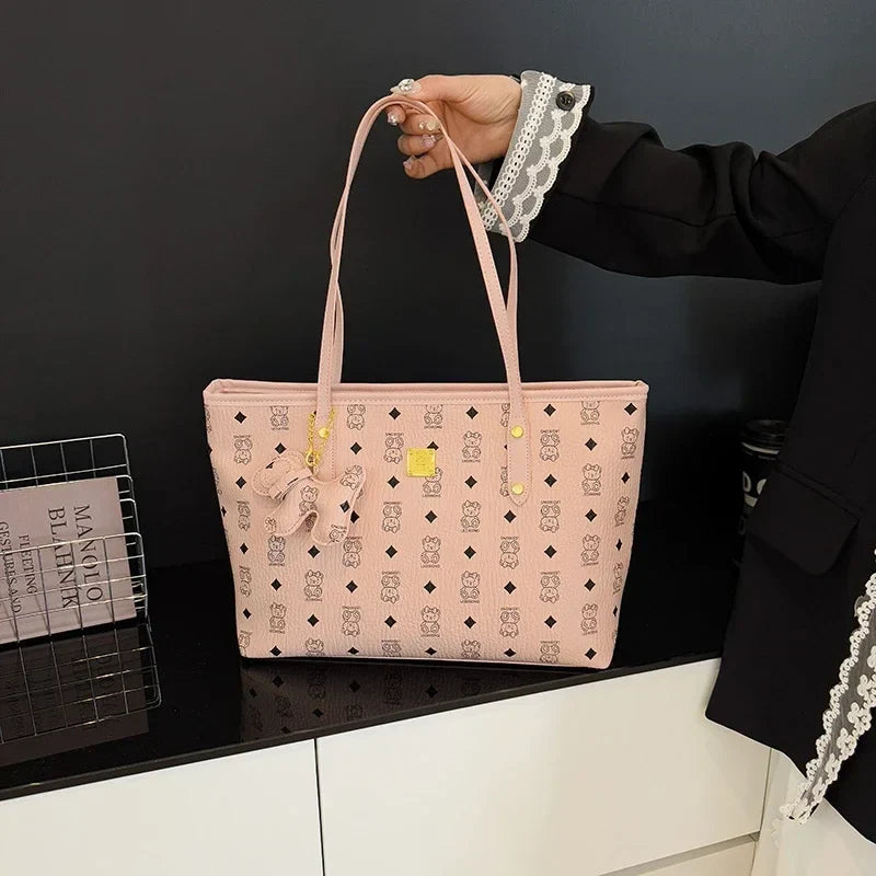 Designer Leather Tote Bag | Vintage Pattern Print With Gold Accents