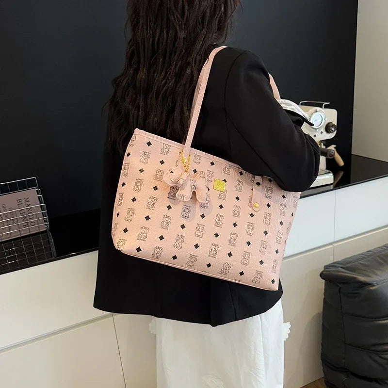 Designer Leather Tote Bag | Vintage Pattern Print With Gold Accents