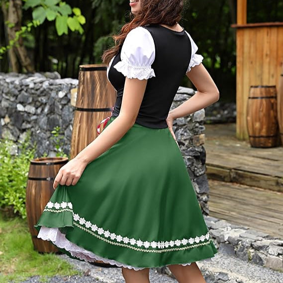 Traditional Dirndl Dress | Bavarian Green with Lace Trim